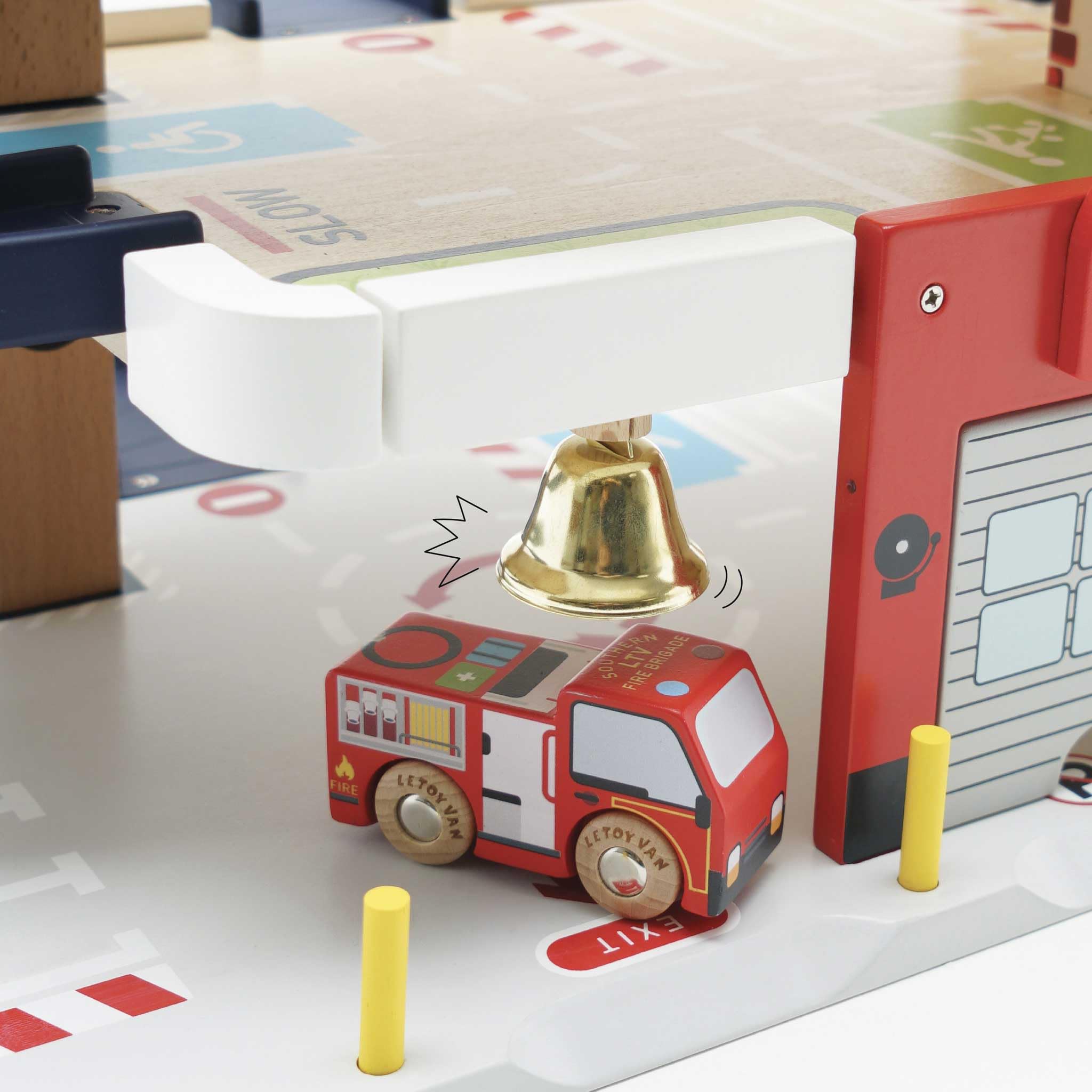 Le Toy Van Wooden 3-Story Fire & Rescue Garage Toy Car Play Set with Vehicles - Pretend Play Toy for Kids Ages 3+ (TV453) - Perfect for Imaginative Play, Firefighter Role-Playing & Early Childhood Development