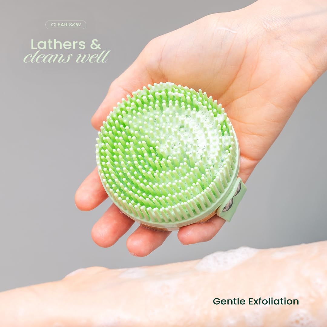 Premium Silicone Body Scrubber with Bamboo Base - Exfoliating Shower Brush & Loofah for Deep Cleansing - Ergonomic Bath Scrubber by Cuvered - Perfect for Sensitive Skin & Spa-Like Shower Experience