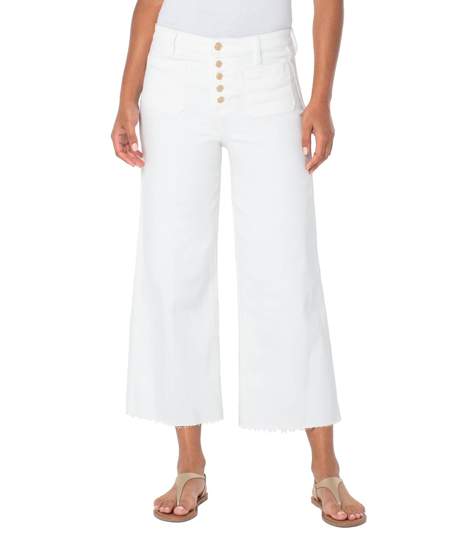 Liverpool High-Rise Wide Leg Jeans with Exposed Button Fly in Bone White - Stylish Women's Denim Pants for Casual Wear, Office & Night Out