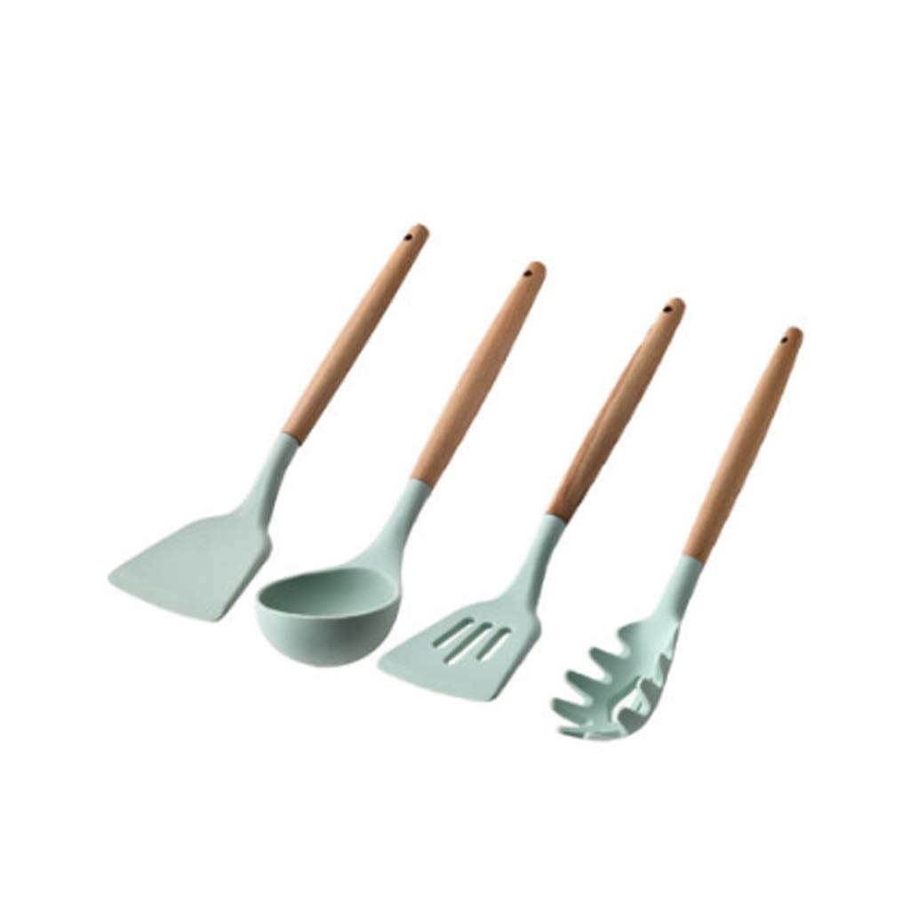 Premium Wooden Handle Silicone Kitchen Utensil Set - 6-Piece Nonstick Cooking Spatula, Soup Spoon & Noodle Strainer for Safe Cooking | Ideal for Baking, Frying & Serving Soups