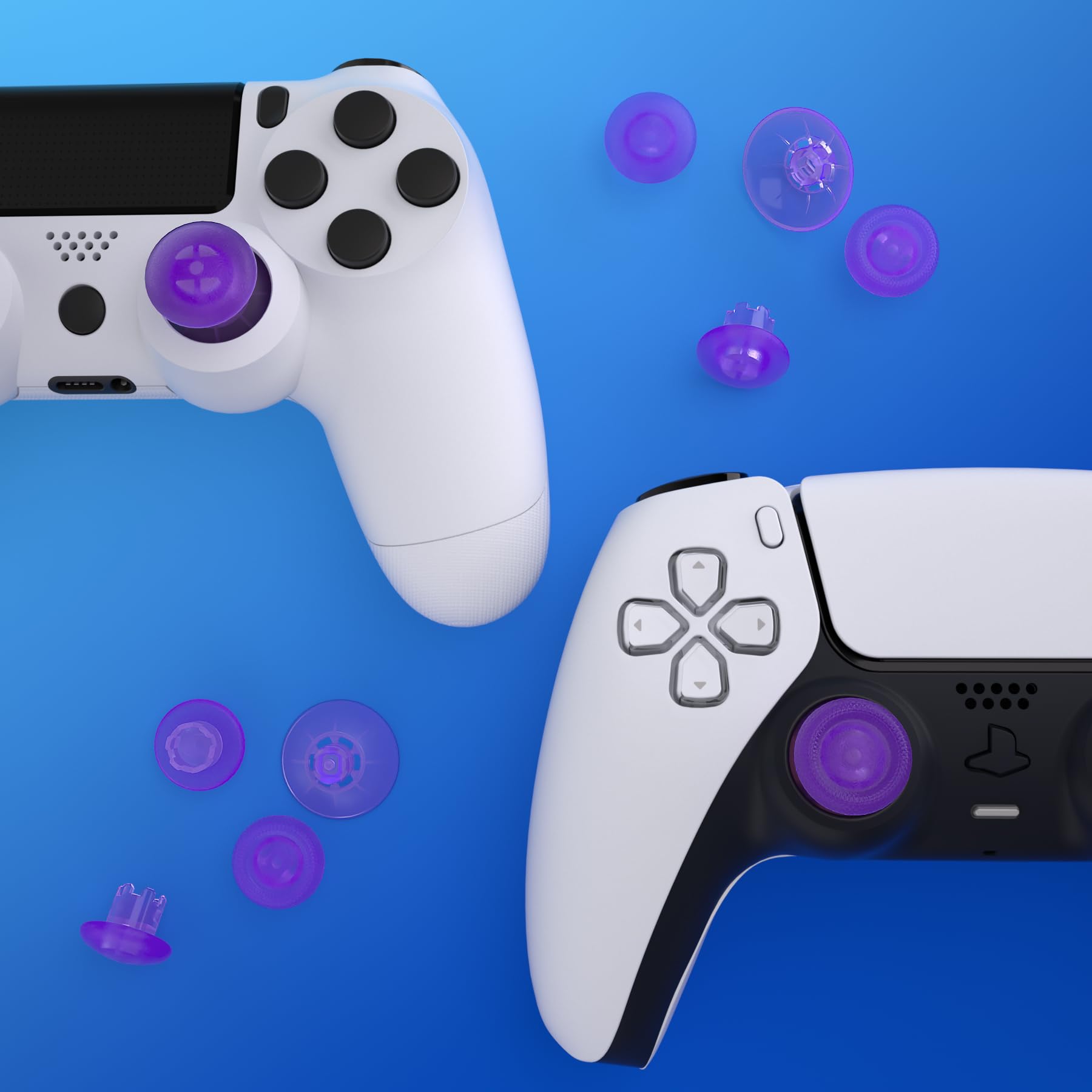 eXtremeRate Interchangeable Analog Thumbsticks for PS5 Controller - Purple Transparent Replacement Joysticks for PS4 Pro/Slim - Gaming Accessories for Enhanced Control & Comfort