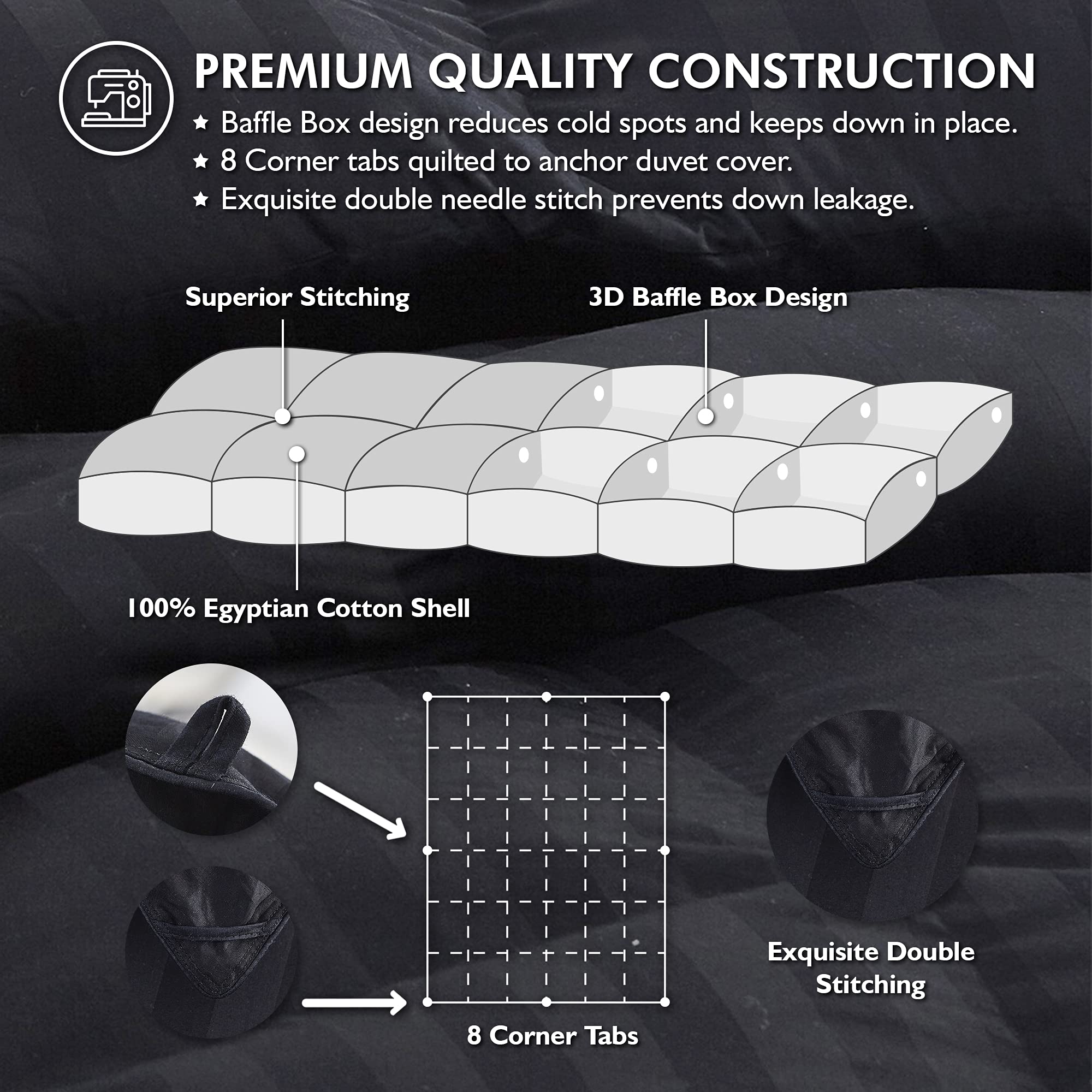 Luxurious Down & Feather Comforter Duvet Insert - 100% Cotton Cover, White & Black Options - Palatial King Size for Ultimate Comfort | Perfect for Master Bedrooms, Guest Rooms & Luxury Hotels