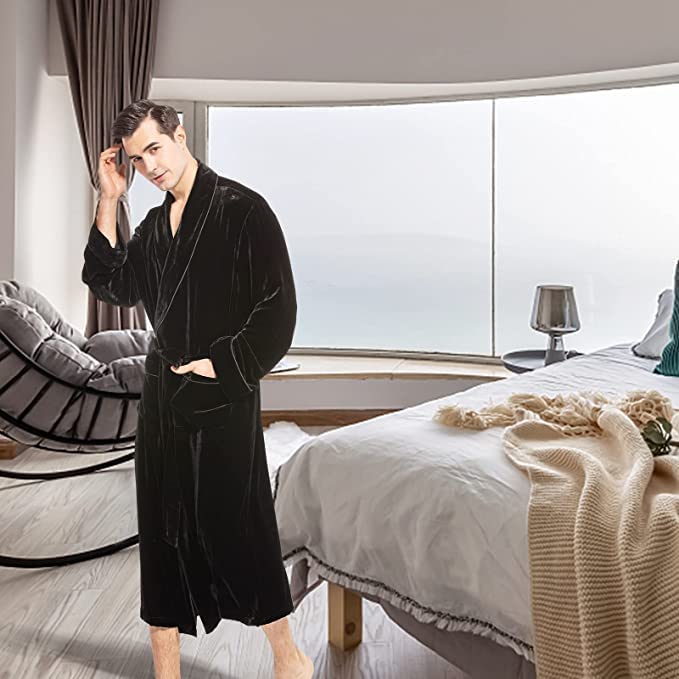 Luxury Men's Silk Velvet Robe - Soft Plush Bathrobe & Nightgown for Winter & Autumn | Warm Comfortable Loungewear for Spa, Home Relaxation & Hotel Style