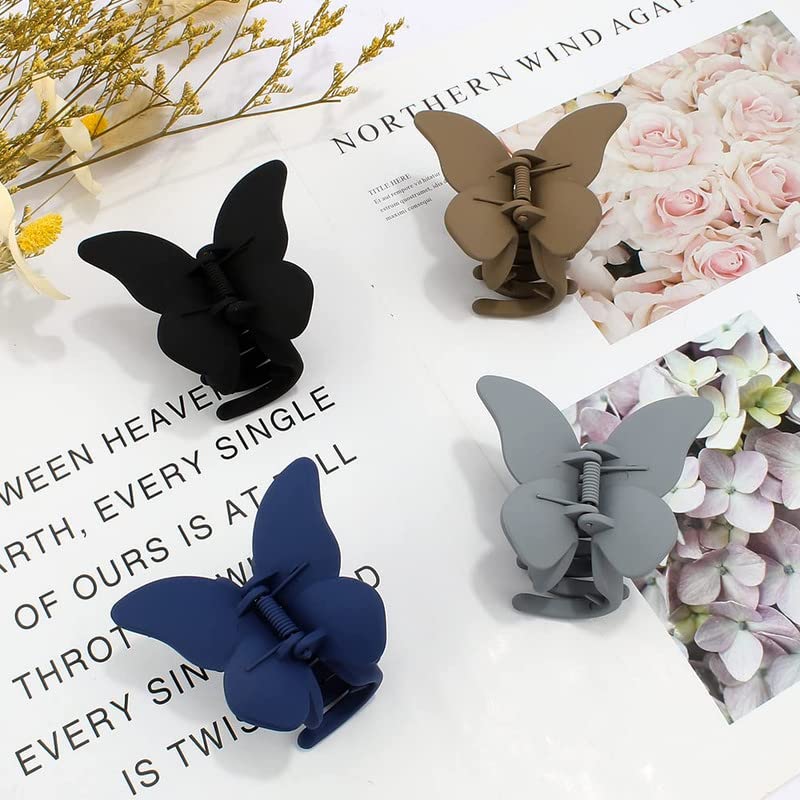 Butterfly Hair Clips for Women & Girls - 4 Pack Non-Slip Hair Claw Clips for Thick & Medium Hair - Cute Butterfly Hair Accessories for Ponytails, Buns & Updos - Model 0067