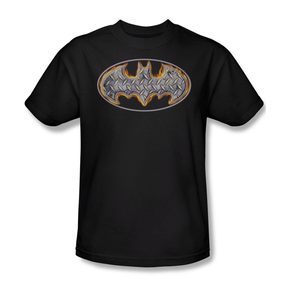 Batman Logo STEEL FIRE SHIELD Adult Black T-Shirt - Graphic Tee for Men, Casual Wear, Cosplay & Superhero Fans
