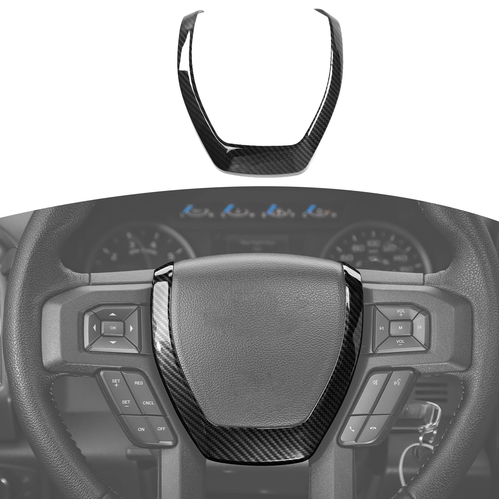 Carbon Fiber Steering Wheel Trim Panel Bezel for Ford F150 2015-2020 | Black ABS Interior Accessories | Upgrade Your Truck's Interior Style & Protection