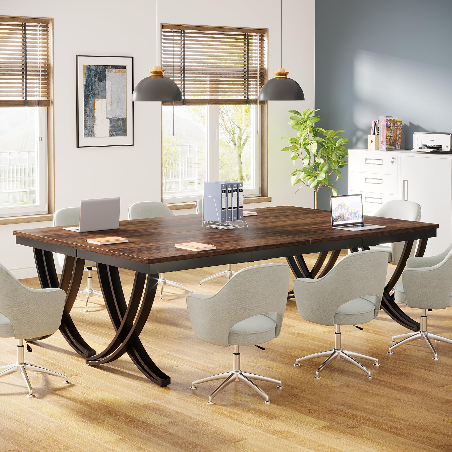Tribesigns 6.5FT Conference Table for 6-8 People, 78 Inch Long Rectangular Office Meeting Table with Sturdy Metal Frame - Brown Boardroom Desk for Business, Conference Room & Seminar Use - Perfect for Team Meetings, Presentations & Collaborative Workspaces