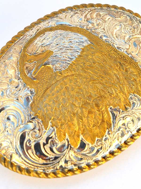 Johnson & Held JHEAGLE American Eagle Nickel Silver Handcrafted Belt Buckle for Men - Western Style Cowboy Accessories for Jeans & Leather Belts