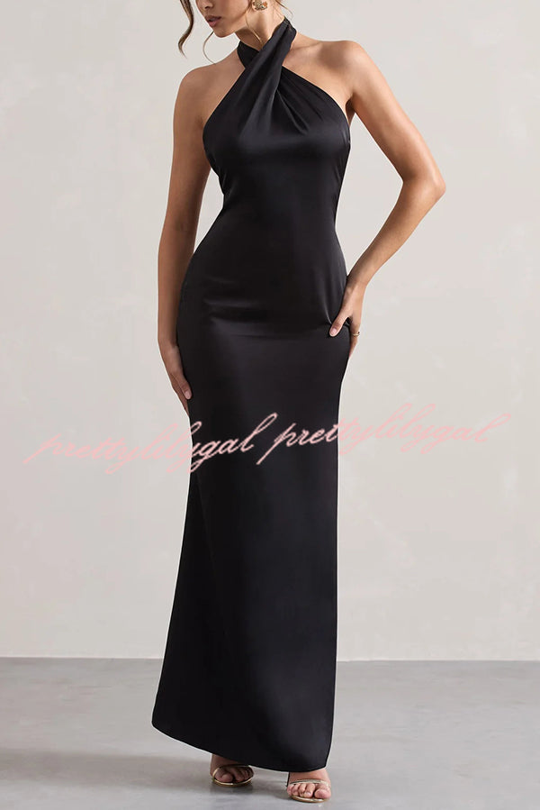 Elegant Solid Color Halter Neck Tie Backless Maxi Dress for Women - Perfect for Summer Beach Parties, Evening Events & Date Nights