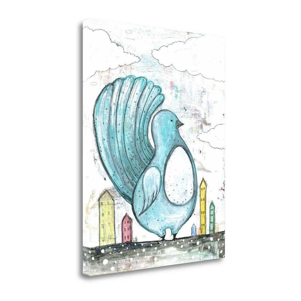 Big Blue Bird by Sarah Ogren - Premium Giclee Art Print on Gallery Wrapped Canvas, Handmade Wall Decor for Living Room, Bedroom & Office - Ready to Hang