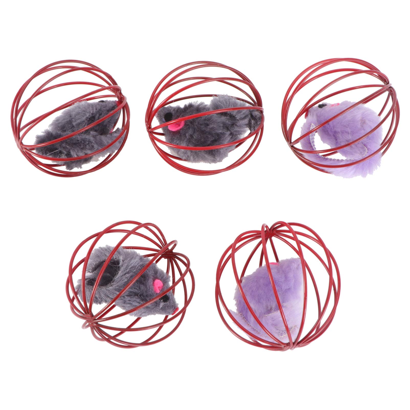 POPETPOP 5-Piece Caged Mouse Cat Toy Set - Interactive Cat Play Balls with Cage for Kittens & Adult Cats - Fun Teaser Toy for Indoor Play, Exercise & Mental Stimulation