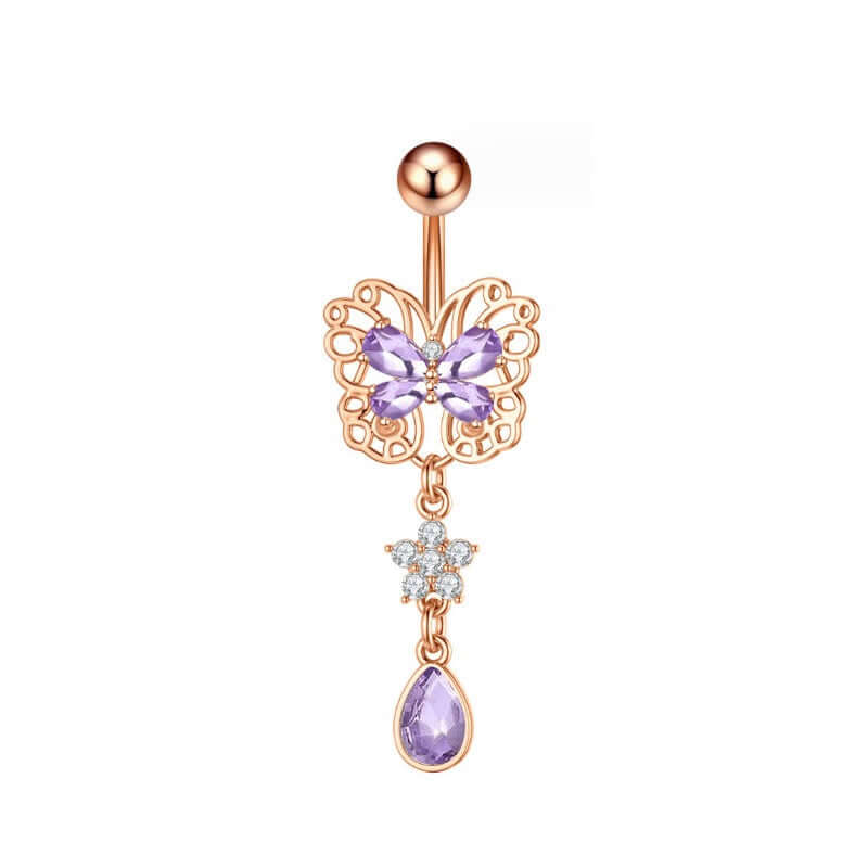 Sparkly Butterfly Opal Dangle Belly Button Rings | Q0202 | Stylish Body Jewelry for Women, Perfect for Parties, Beach & Everyday Wear