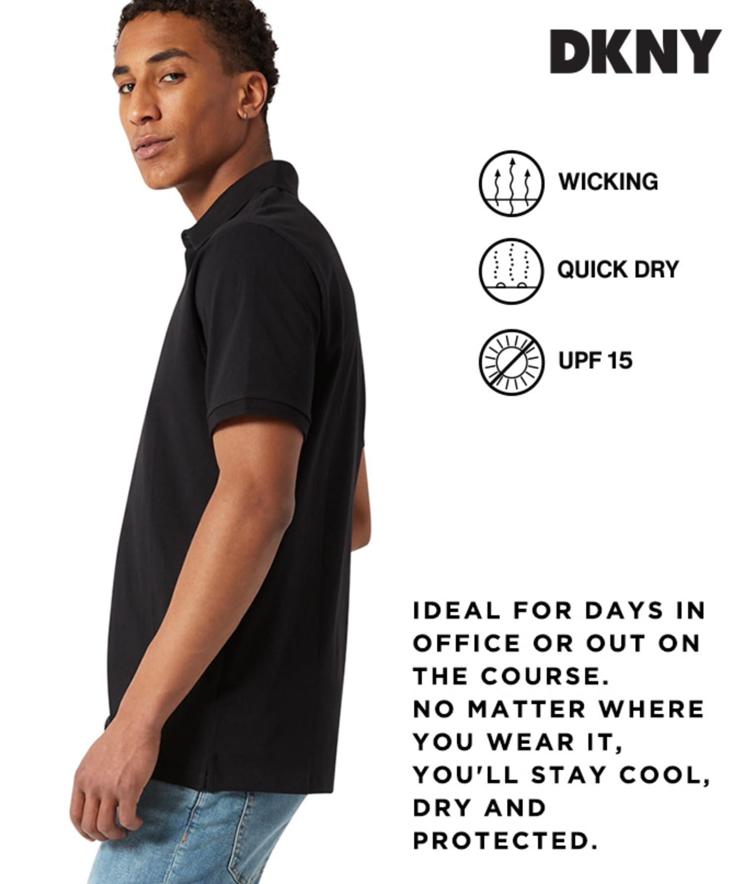 DKNY Men's Polo Shirts - Soft Stretch Cotton Casual Shirt | Modern Fit Short Sleeve Button Down Polos for Golf, Work & Everyday Wear