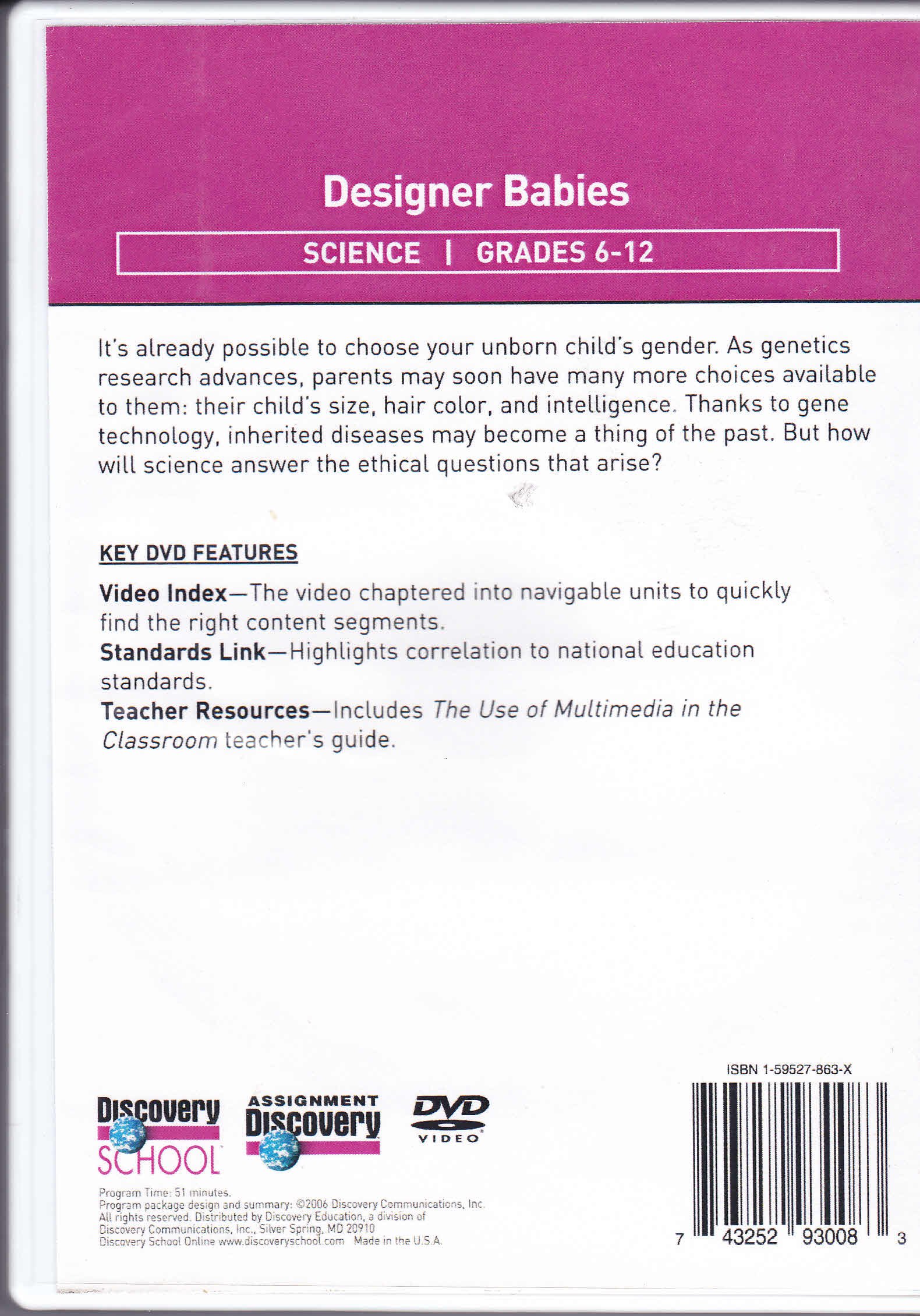 Discovery Channel School - Designer Babies Science DVD | Genetic Engineering & Bioethics Documentary | Perfect for Science Classrooms & Homeschooling Lessons