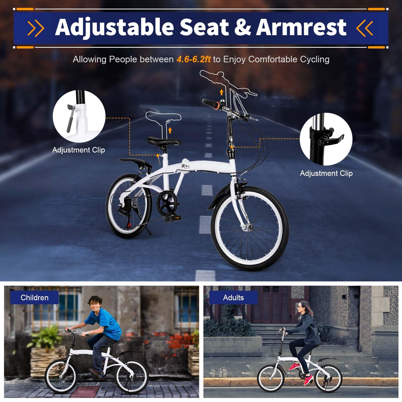 MOCHAG 20 Inch Folding Bike for Adults & Kids - 6 Speed Portable Road Bicycle with Adjustable Height, Double V-Brake & Mudguards - Lightweight Commuter Bike for Men & Women - Perfect for Urban Commuting, Campus Riding & Travel Adventures