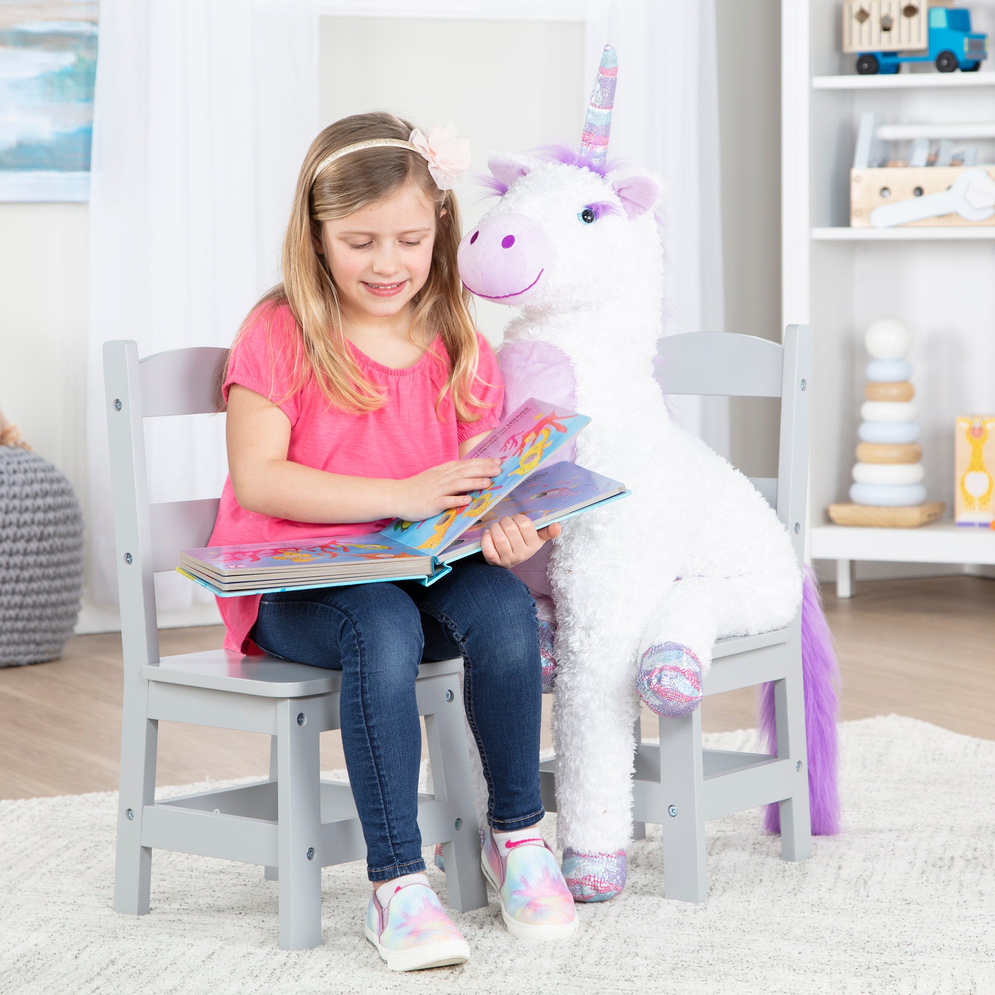 2-Pack Gray Wooden Kids Chairs - Sturdy & Safe for Playroom, Bedroom, or Classroom Use