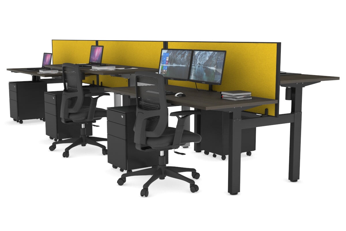 Adjustable 6-Person H Bench Workstation - Black Frame [1200L x 700W] - Perfect for Office, Coworking Spaces & Home Offices