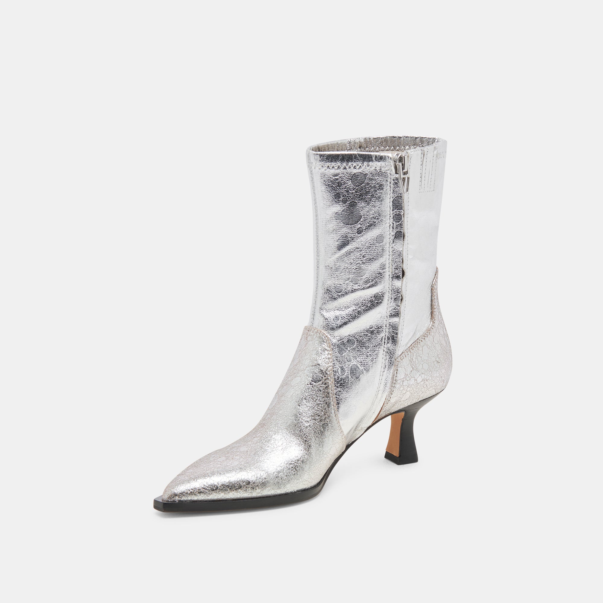ARYA Women's Wide Calf Boots - Distressed Silver Leather Ankle Boots for Wide Calves | Comfortable Fashion Booties for Work, Night Out & Winter Wear