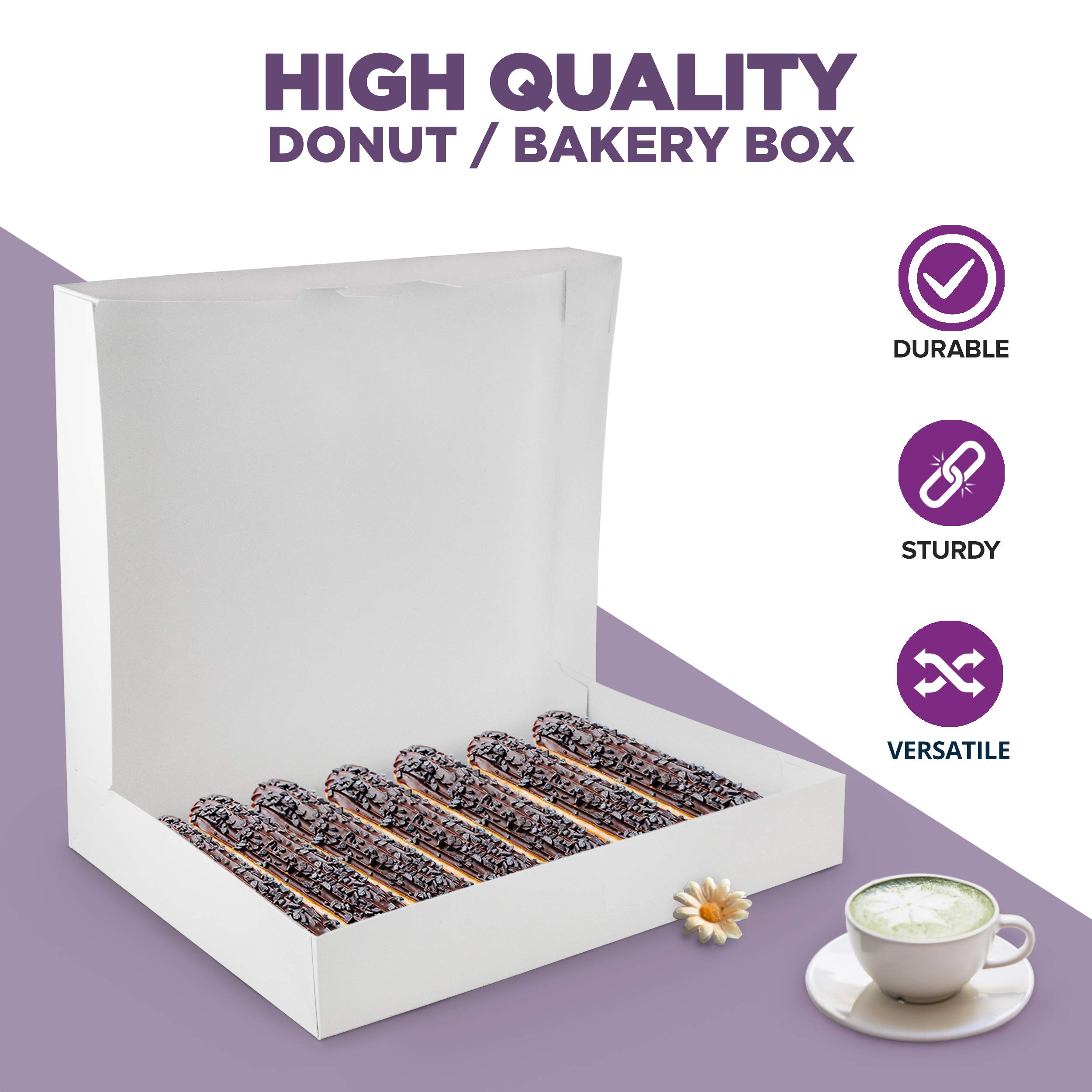 100 Pack 15x11.5x2.2 Inch White Bakery Boxes - Auto-Popup Cardboard Gift Packaging for Donuts, Cookies, Brownies, Pastries & Bread | Perfect for Meal Prep, Baking Storage & Wholesale Business Use