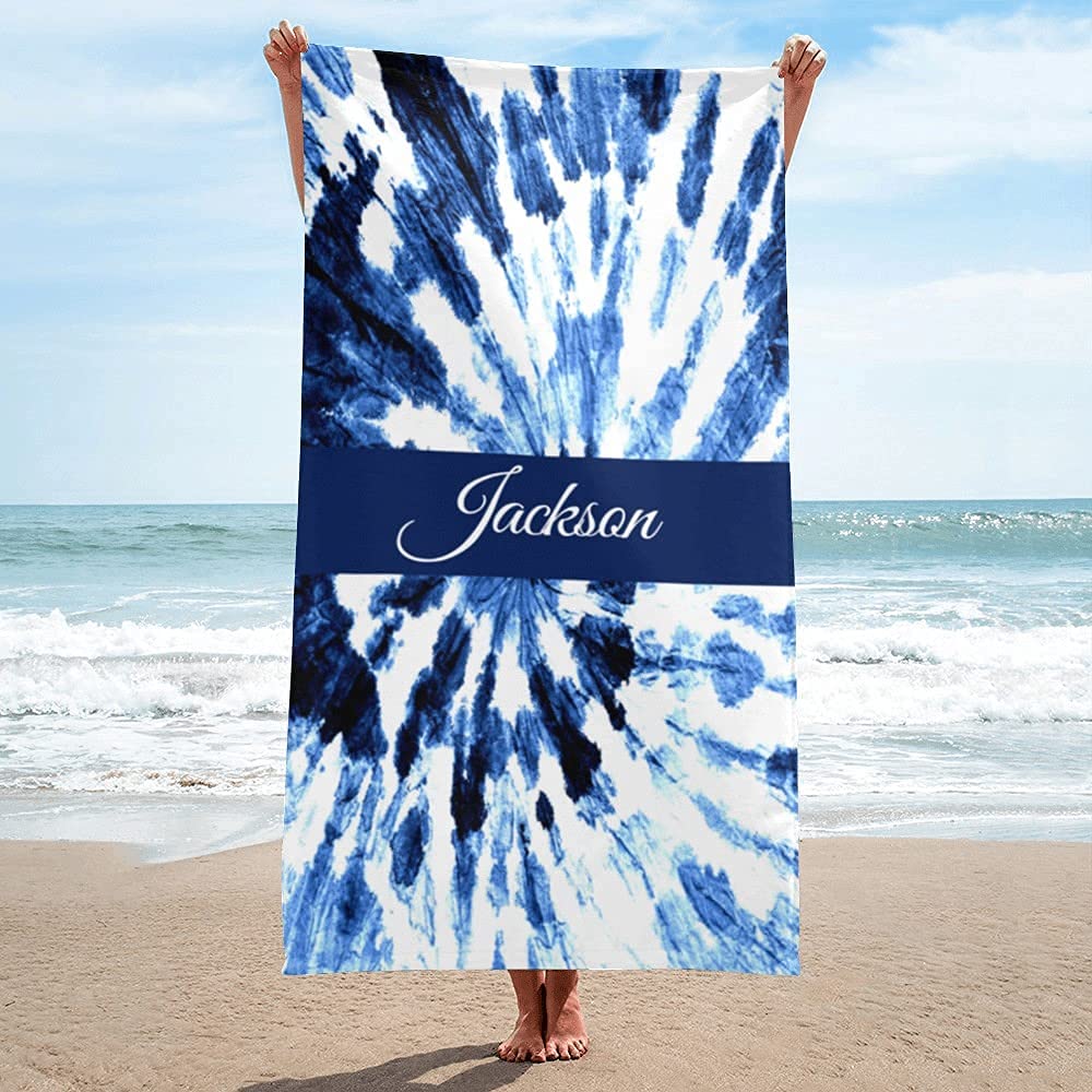 Custom Tie Dye Beach Towels with Name - Personalized Beach Towel for Adults | Soft & Absorbent Quick-Dry Towel for Pool, Beach, Yoga & Travel