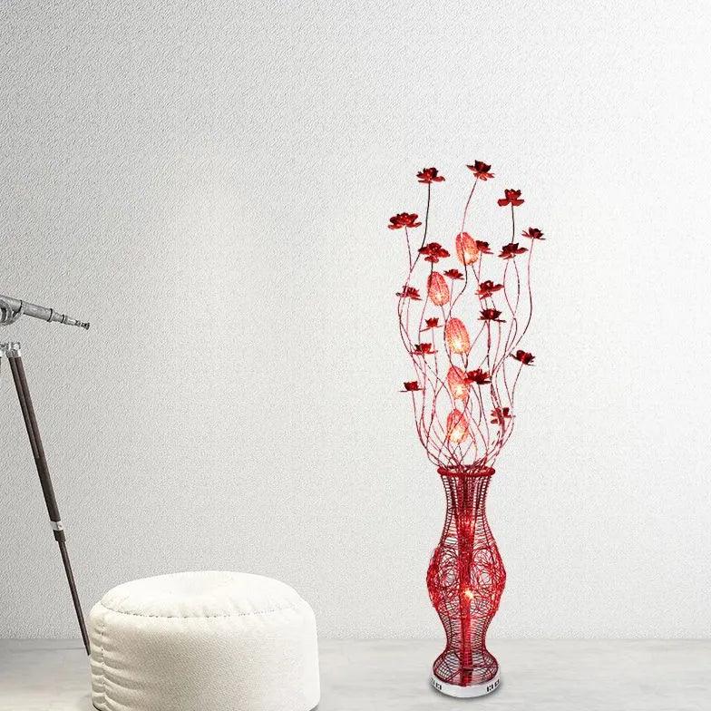 Stylish Red Floral Multi-Head Floor Lamp for Living Room - Adjustable Brightness Modern Lighting for Bedroom, Office & Reading Corner