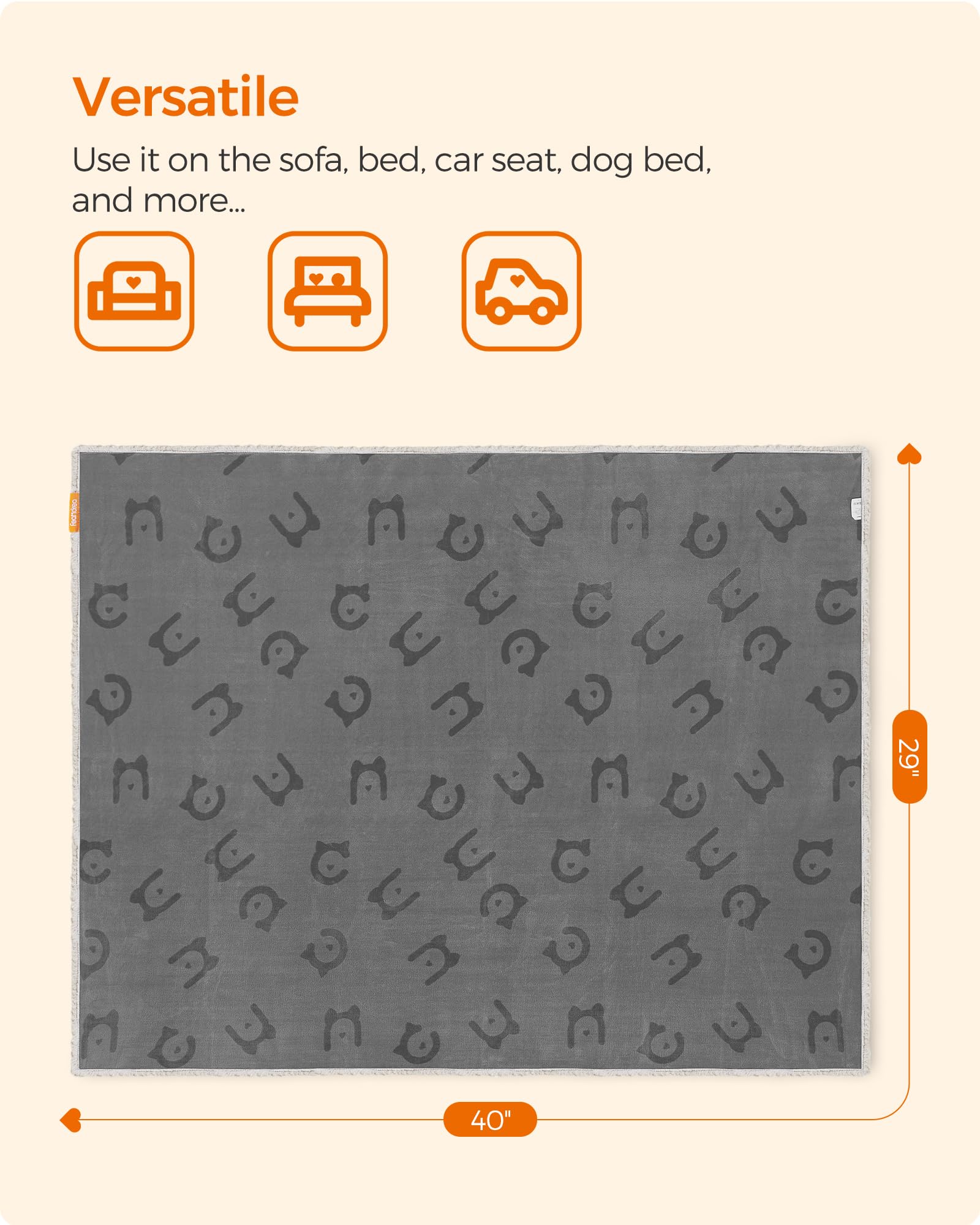 Feandrea Waterproof Dog Blanket - Reversible Sherpa Fleece Pet Throw for Small Dogs & Cats, 40