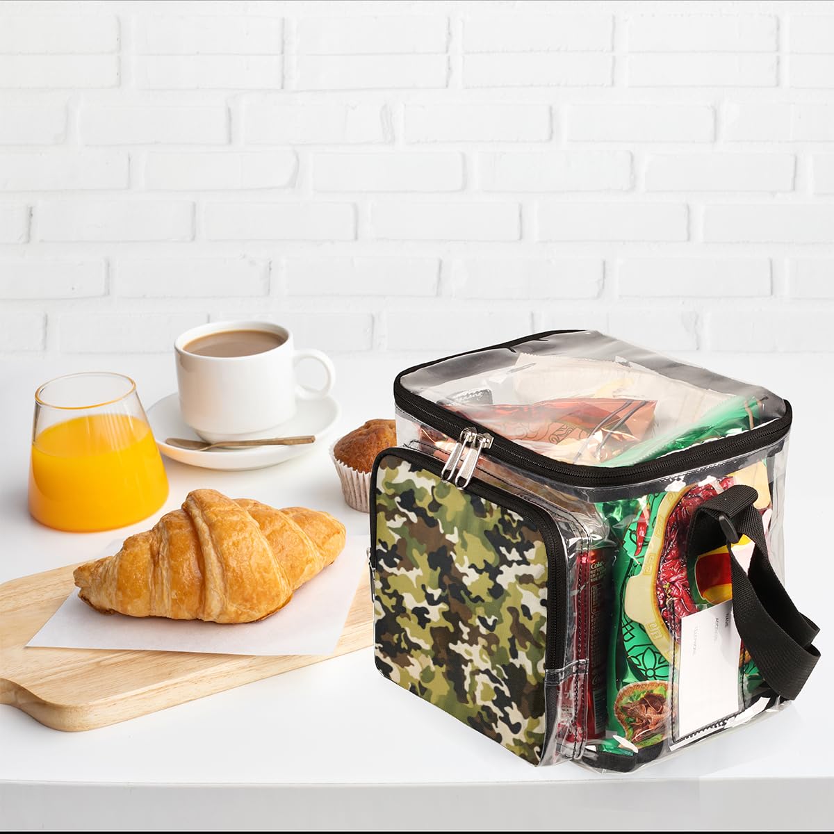 Military Camo Clear Tote Bag with Handles - Transparent Crossbody Shoulder Bag for Outdoor, Travel, Picnic, Concerts & Sports Events (Stadium Approved) - Durable Lunch Bag for Camping, Hiking, Beach & School Use