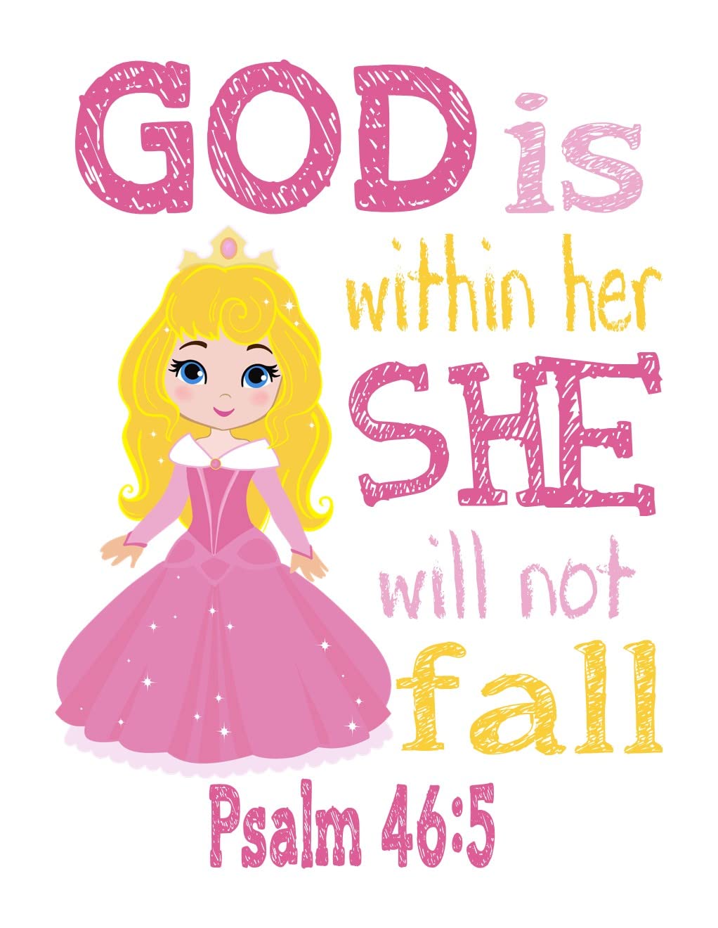 Princess Nursery Decor Set - Aurora, Ariel, Cinderella, Belle with Bible Verses for Baby Girls Room