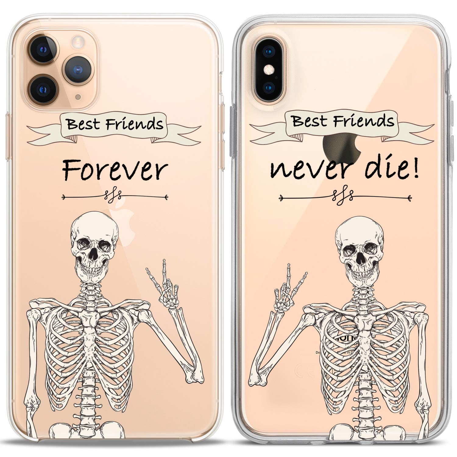 Matching Couple Phone Cases Compatible with iPhone 16/15/14/13/12/11 Pro Max/Mini/XS/X/6s/8 Plus/7+/XR/10/SE 5 - Funny Skeleton Best Friends Silicone Cover - Cute Boho Art Design for Women & Teens - Perfect for Couples, BFFs & Soulmates    **Usage Scenarios:** Great for Valentine's Day, anniversaries, birthdays, or everyday use to show your love and friendship with matching phone cases!