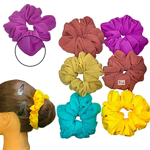Fashion Fittor 6-Pack Oversized Silk Hair Scrunchies for Women - 7.2 Inch Soft Elastic Hair Bands, Ponytail Holders for Women & Girls (Multicolor) - Perfect for Workouts, Yoga, Office & Everyday Styling