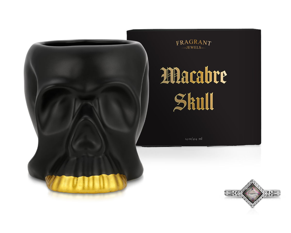 Macabre Skull Jewel Candle in Ceramic Holder - Gothic Home Decor for Halloween, Meditation & Dark Aesthetic Spaces