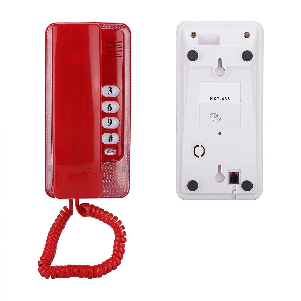Wall Mount Landline Telephone - Corded Home Phone Extension for Hotel, Office & Home Use - No Caller ID - Available in Blue, White, Red (Red) - Durable & Easy Installation for Daily Communication