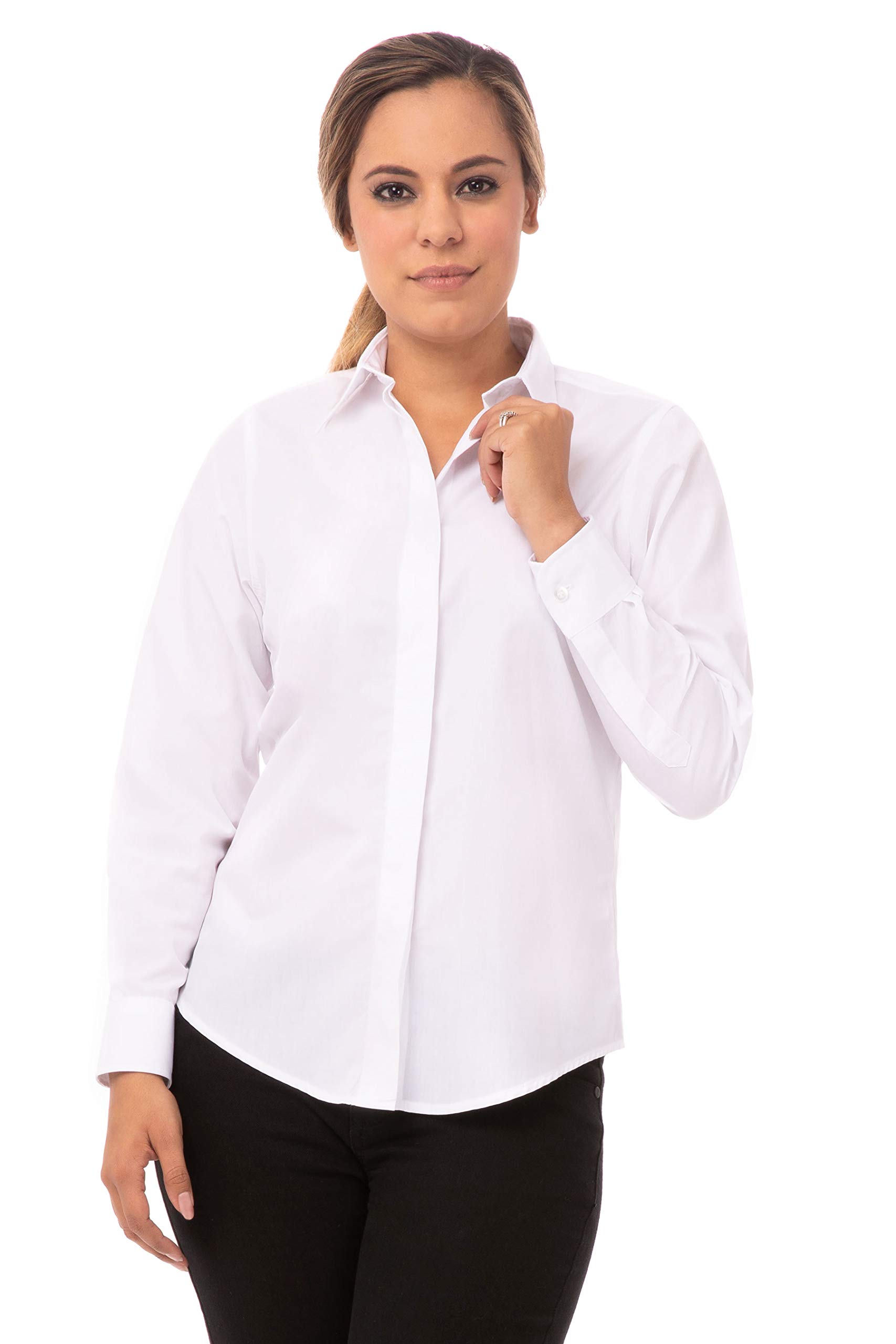Chef Works Women's Basic Dress Shirt - Professional Kitchen Uniform Top for Cooking & Food Service | Perfect for Chefs, Waitresses & Restaurant Staff
