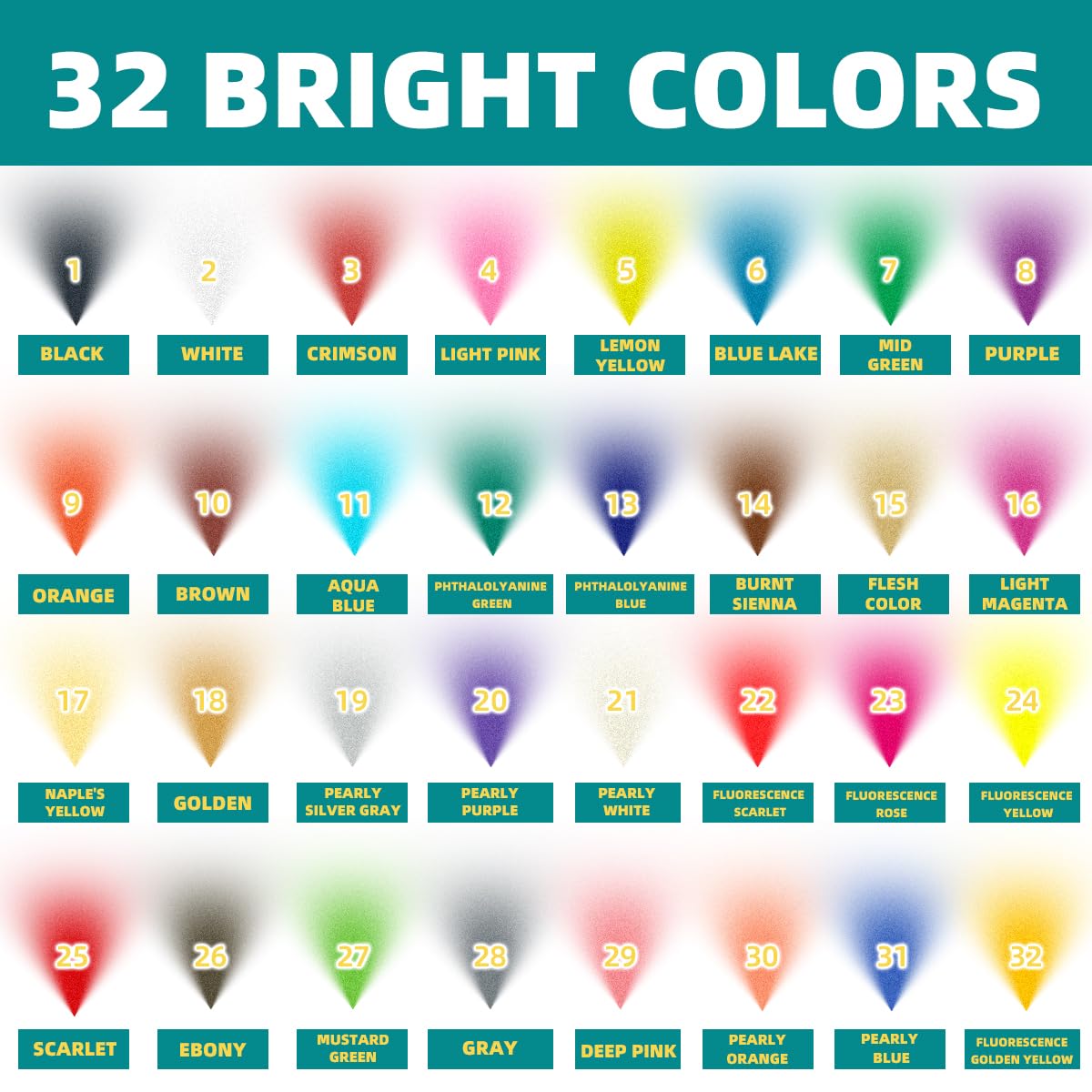 OPHIR 32-Color Acrylic Airbrush Paint Set - Water-Based Opaque Airbrush Ink for Models, Shoes & Leather (1.05 oz/Bottle) | Easy Clean with Water/Alcohol | Perfect for DIY Crafts, Cosplay & Automotive Customization