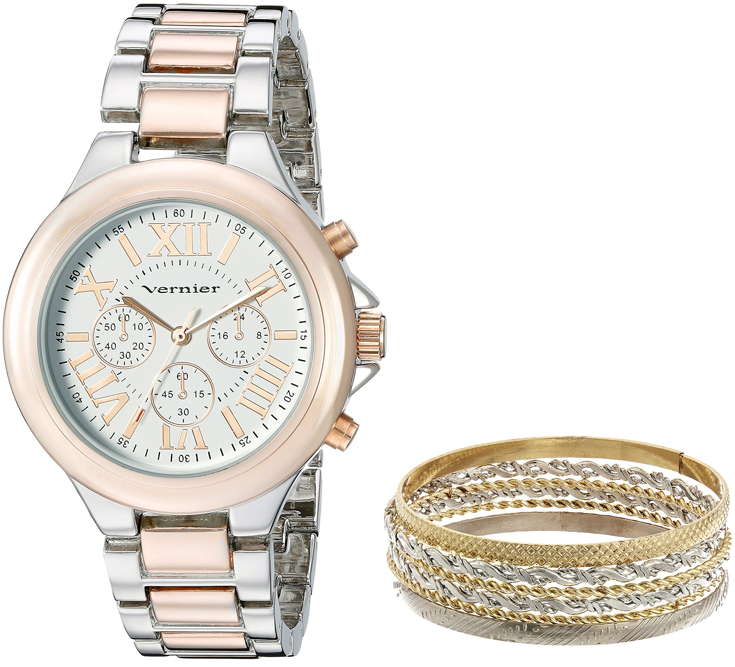Vernier VNR1100SET Women's Two-Tone Watch & Jewelry Box Set - Perfect Gift for Her, Birthday, Anniversary & Travel Accessory Storage