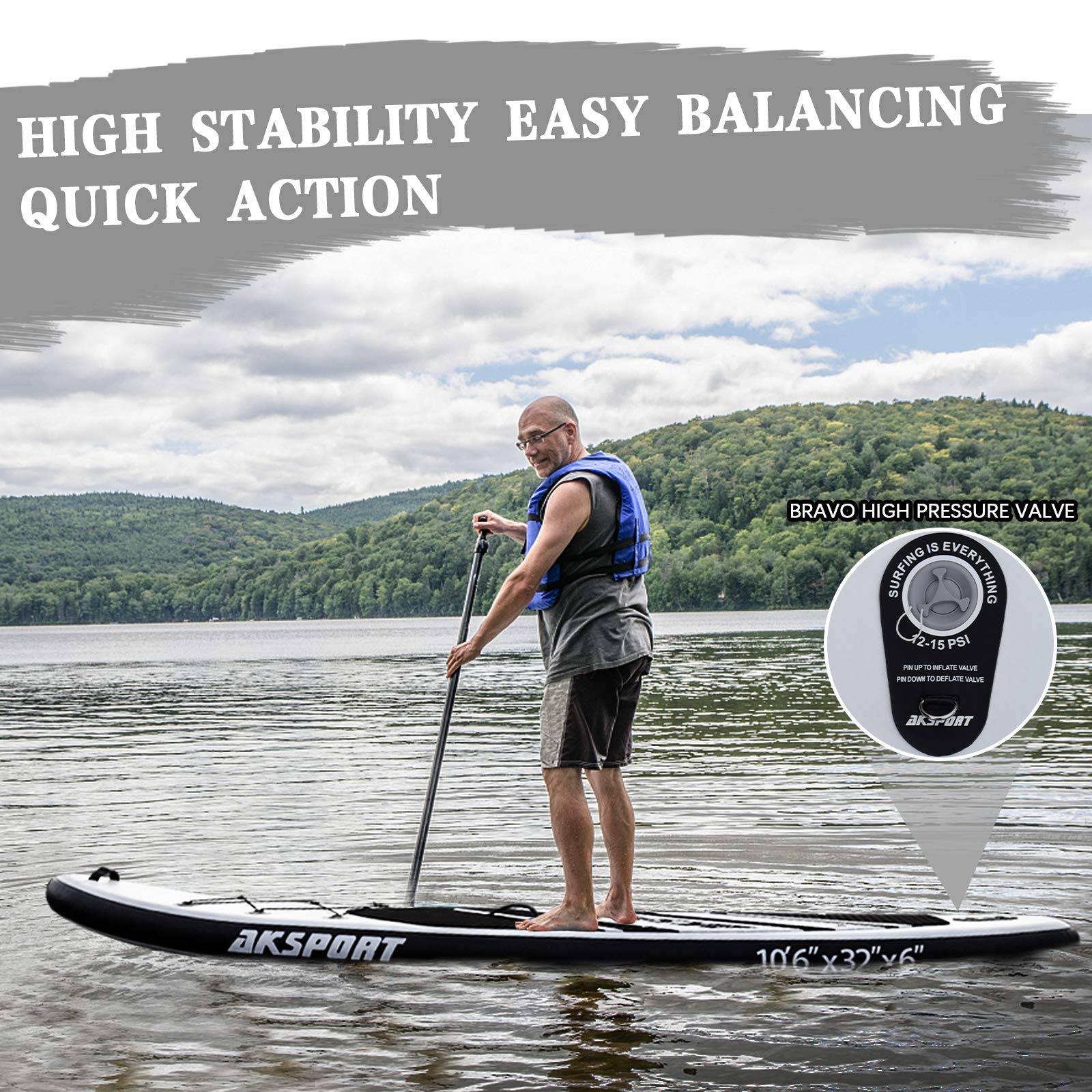 AKSPORT Inflatable Stand Up Paddle Board - Premium SUP Board with Paddle, Pump & Accessories for Adults & Youth - Perfect for Lakes, Rivers & Ocean Paddling