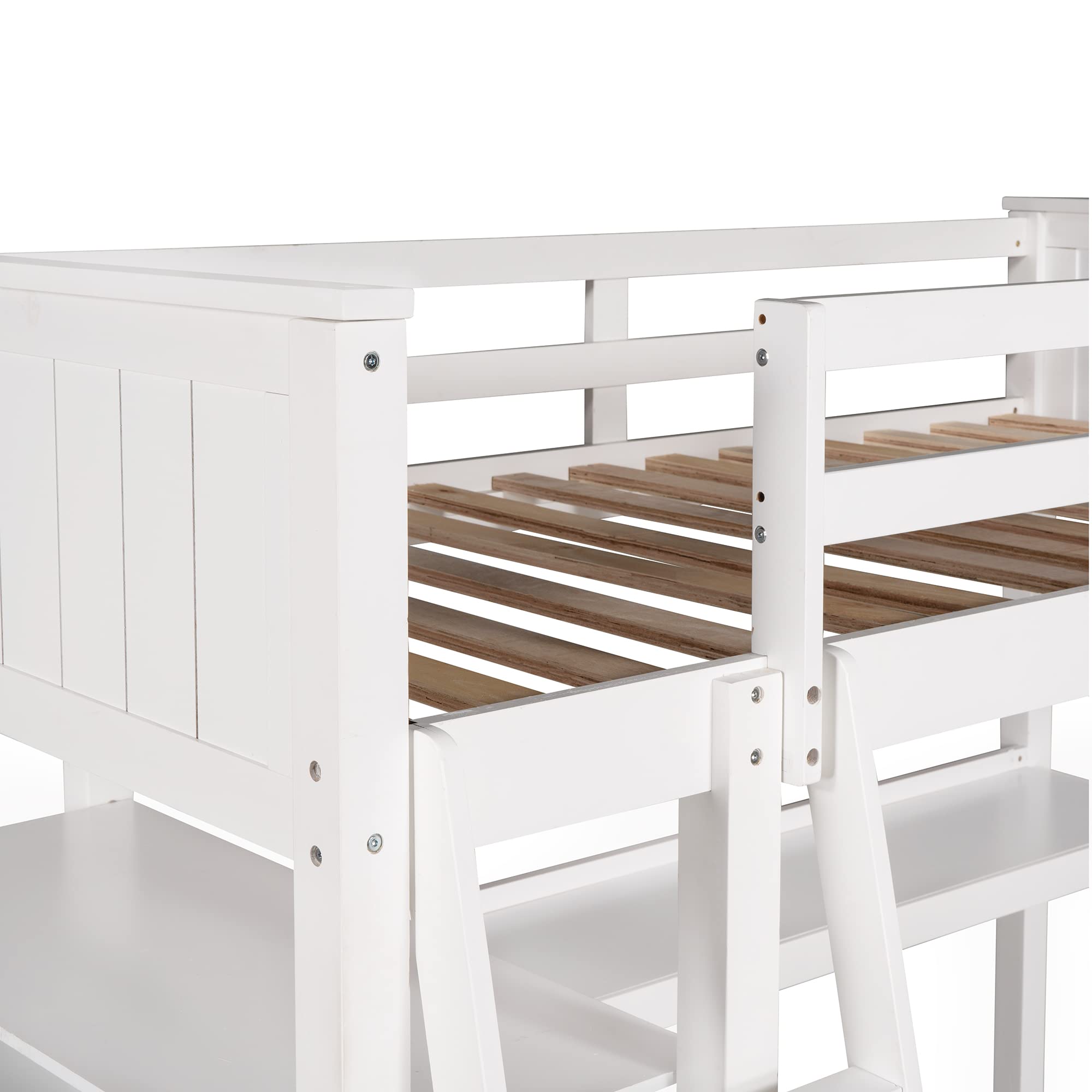 **Solid Wood Twin Loft Bed with Desk for Kids - 3 Drawers & 3 Storage Shelves, Multi-Functional Study & Sleep Space with Ladder & Guardrails (White) - Perfect for Small Bedrooms & Dorm Rooms**