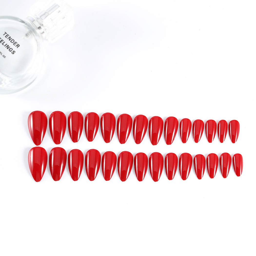 Mosako Stiletto Press-On Nails - Medium Length Glossy Red Fake Nails, 24Pcs Full Cover Stick-On Nail Tips for Women & Girls | Perfect for Parties, Weddings & Special Occasions