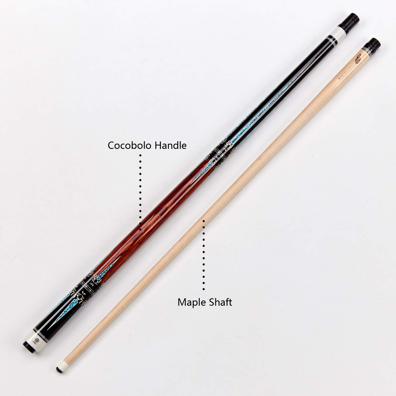 **Collapsar CXT 58-Inch Professional Pool Cue Stick - Black with Cream Points & Turquoise, Wrapless Handle | Includes Soft Case | Perfect for Billiards, Pool Halls & Home Game Rooms**