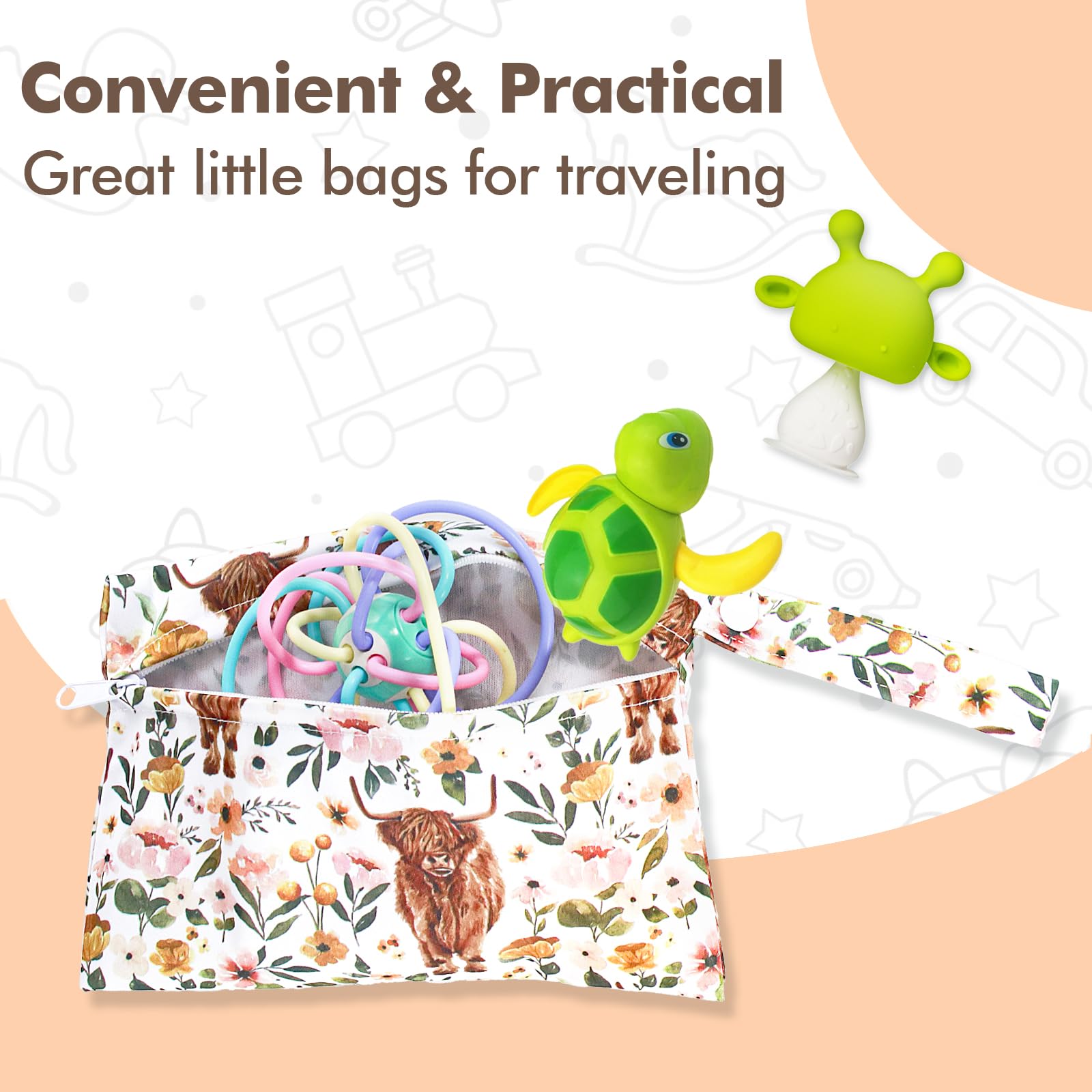 2 Pack Waterproof Reusable Wet Dry Bags for Baby Diapers & Breast Pump Accessories - Small Travel Organizer with Handle for Beach, Pool, Gym, Stroller, Yoga & Daycare (7.9