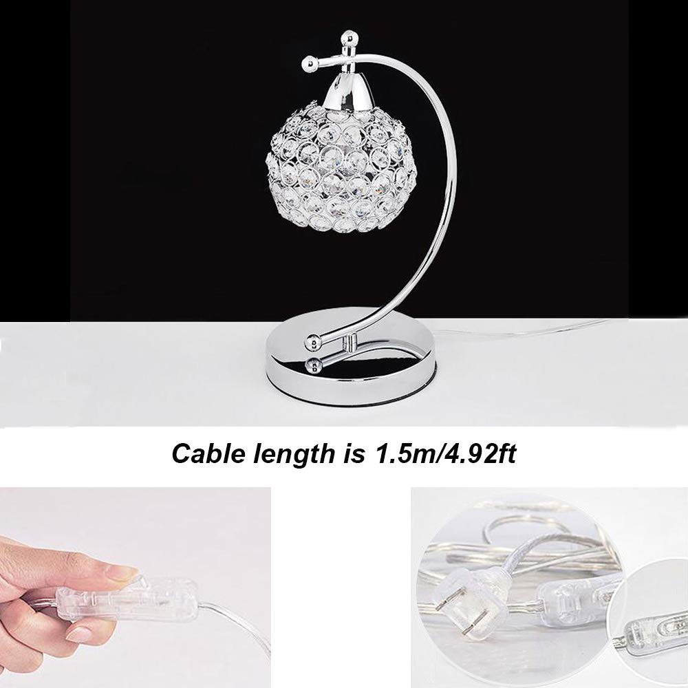 Modern Crystal Table Lamp - Plug in Bedside Lamp with Chrome Silver Finish, E27 Socket & On/Off Switch - Perfect for Nightstand, Desk, Bedroom, Living Room, Office, Dining Room & Hotel Decor