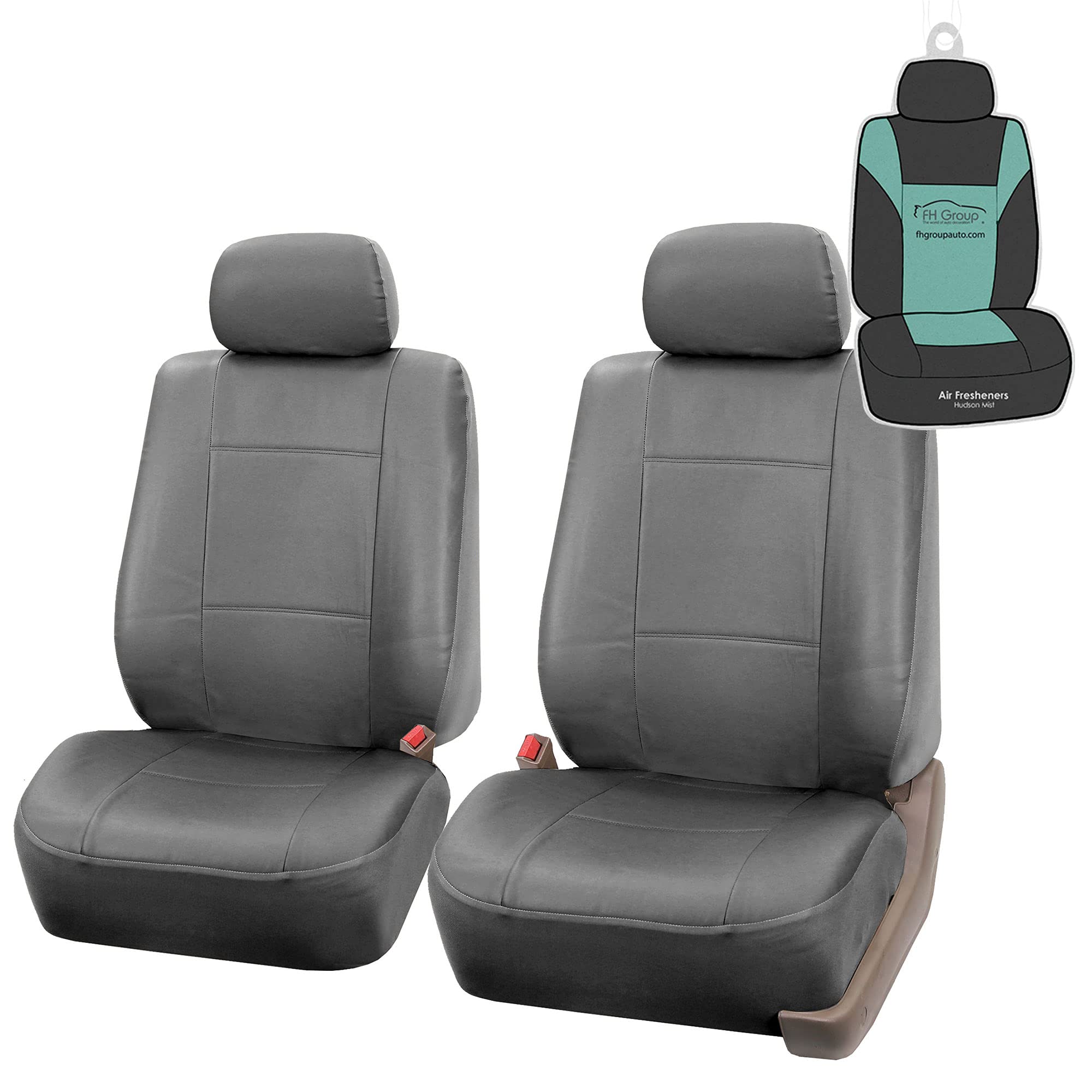 Premium FH Group PU Leather Car Seat Covers - Universal Fit Front Set (Gray) for Cars, Trucks & SUVs | Durable Automotive Interior Accessories with Gift | Perfect for Daily Commute, Road Trips & Vehicle Protection