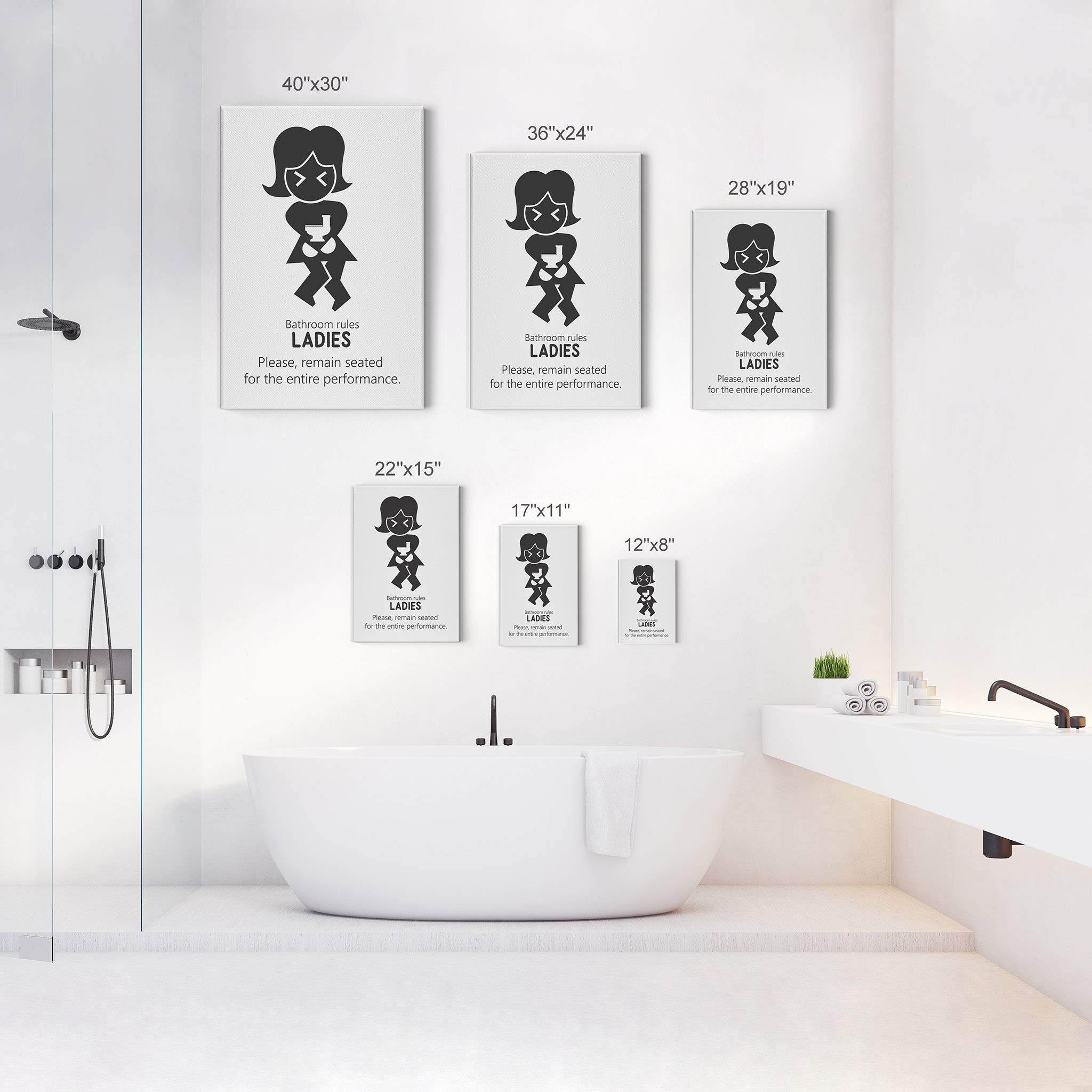 Funny Bathroom Sign Canvas Print - 'Ladies Please Remain Seated' Humorous Wall Art Decor, 36x24 Inch Ready to Hang Bathroom Rules Poster, Made in USA - Perfect for Powder Rooms, Guest Baths & Home Decor