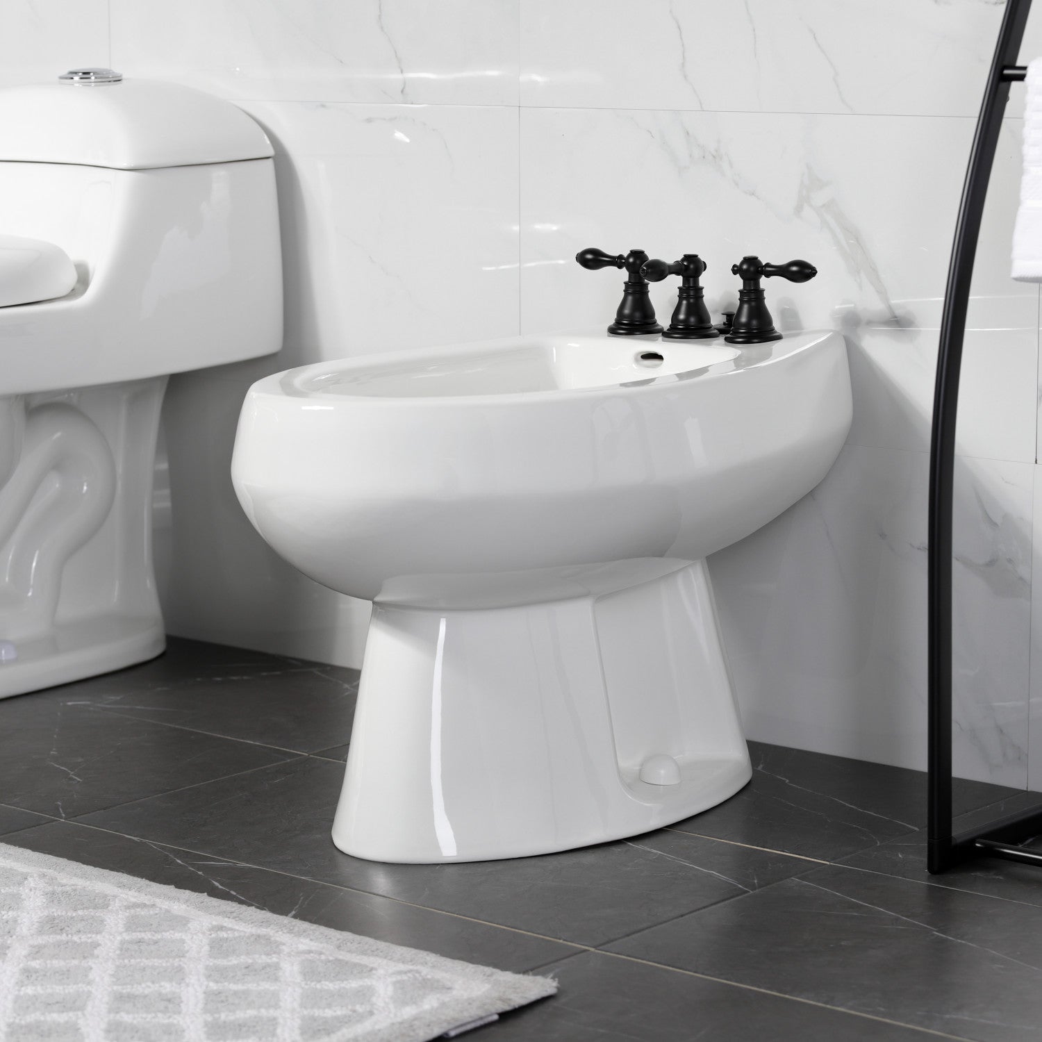 American Classic KB320ACL 3-Handle Deck Mount Vertical Spray Bidet Faucet with Brass Pop-Up Drain - Matte Black Finish for Modern Bathroom & Spa Experience
