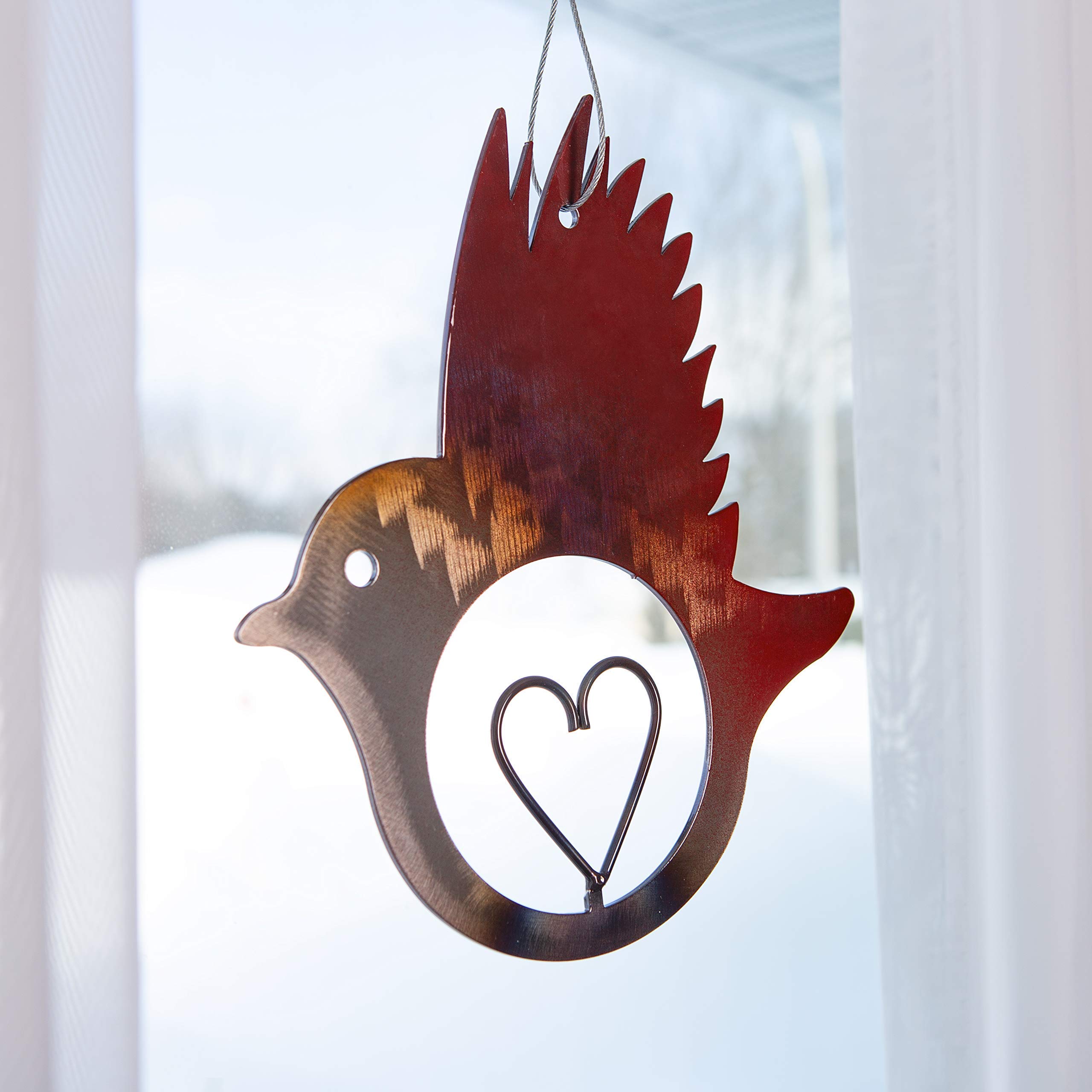 Hand-Forged Wrought Iron Bird Wall Decor with Heart Cutout - Romantic Anniversary Gift for Couples - Perfect for Home, Garden, or Wedding Decorations