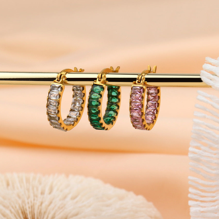18K Gold Plated Sparkly CZ Hoop Earrings for Women | Trendy Cubic Zirconia Jewelry Gift for Birthday, Anniversary & Party | JDE239