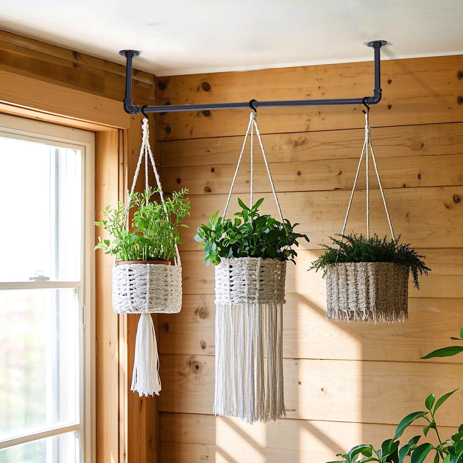 Heavy Duty 34.2 Inch Black Metal Plant Hanger Rod - 44 lb Weight Capacity for Indoor Hanging Plants - Wall & Ceiling Mounted Plant Holder Bar (2 Pack) - Perfect for Living Room, Bedroom, Balcony & Home Decor (Pots & Plants Not Included)