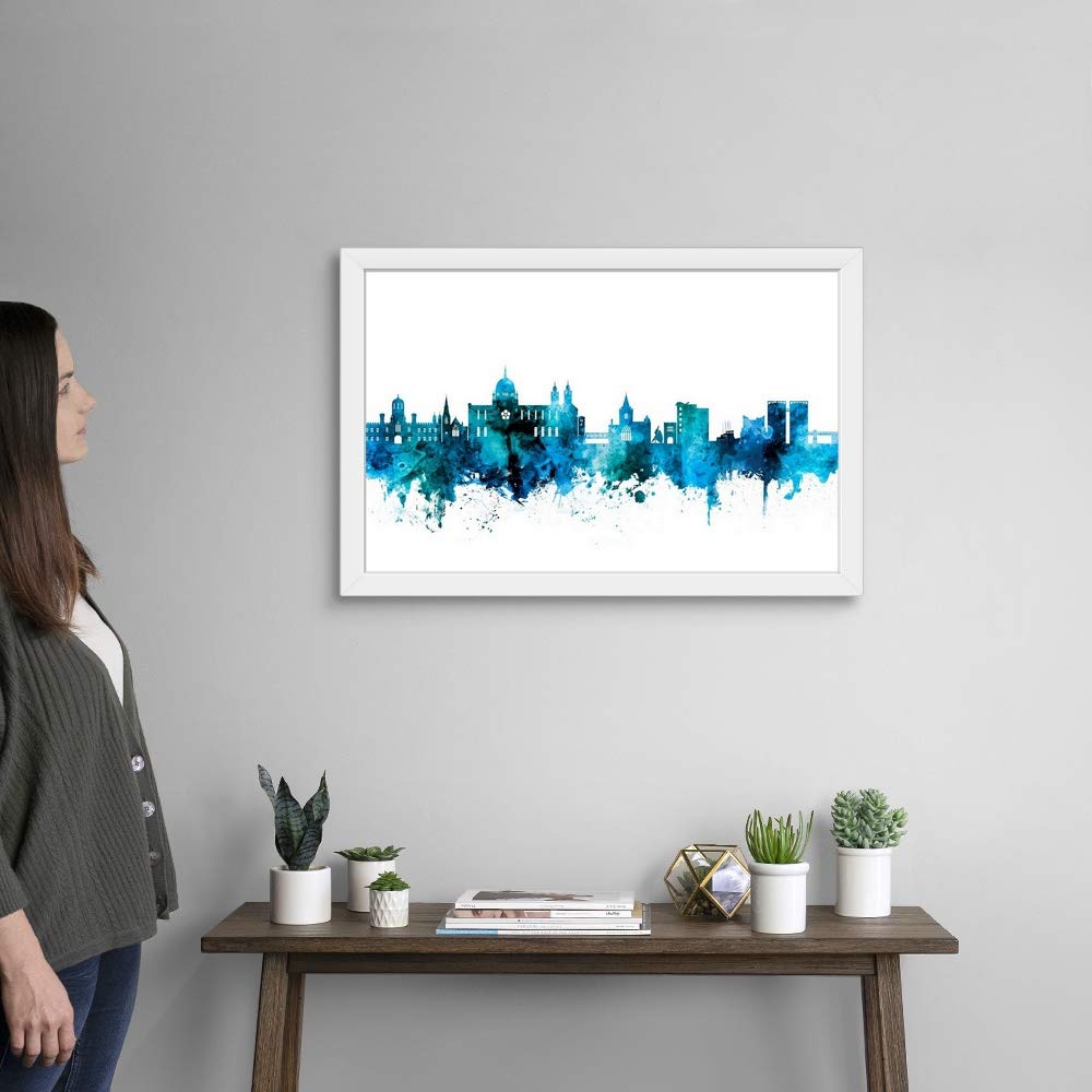 Galway Ireland Skyline White Framed Art Print - Premium Wall Decor for Living Room, Office & Bedroom - Irish Landscape Painting for Home & Gift