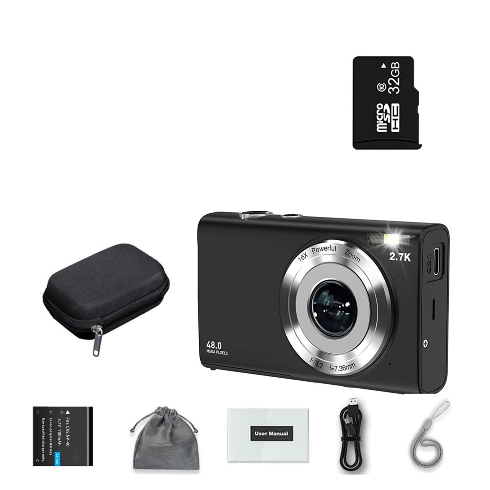 2.7K HD 48MP Digital Camera with Autofocus & Large Screen - MZZYG DC402AF-B3 Vlogging Camera for YouTube, Travel, Family Events (Perfect for Kids & Adults)