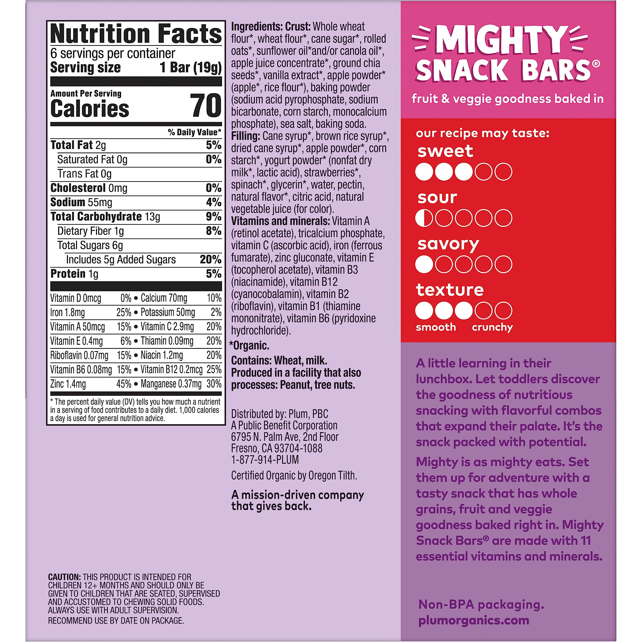 Organic Plum Mighty Snack Bars - Strawberry (6 Pack) - Healthy Toddler Snacks for On-the-Go